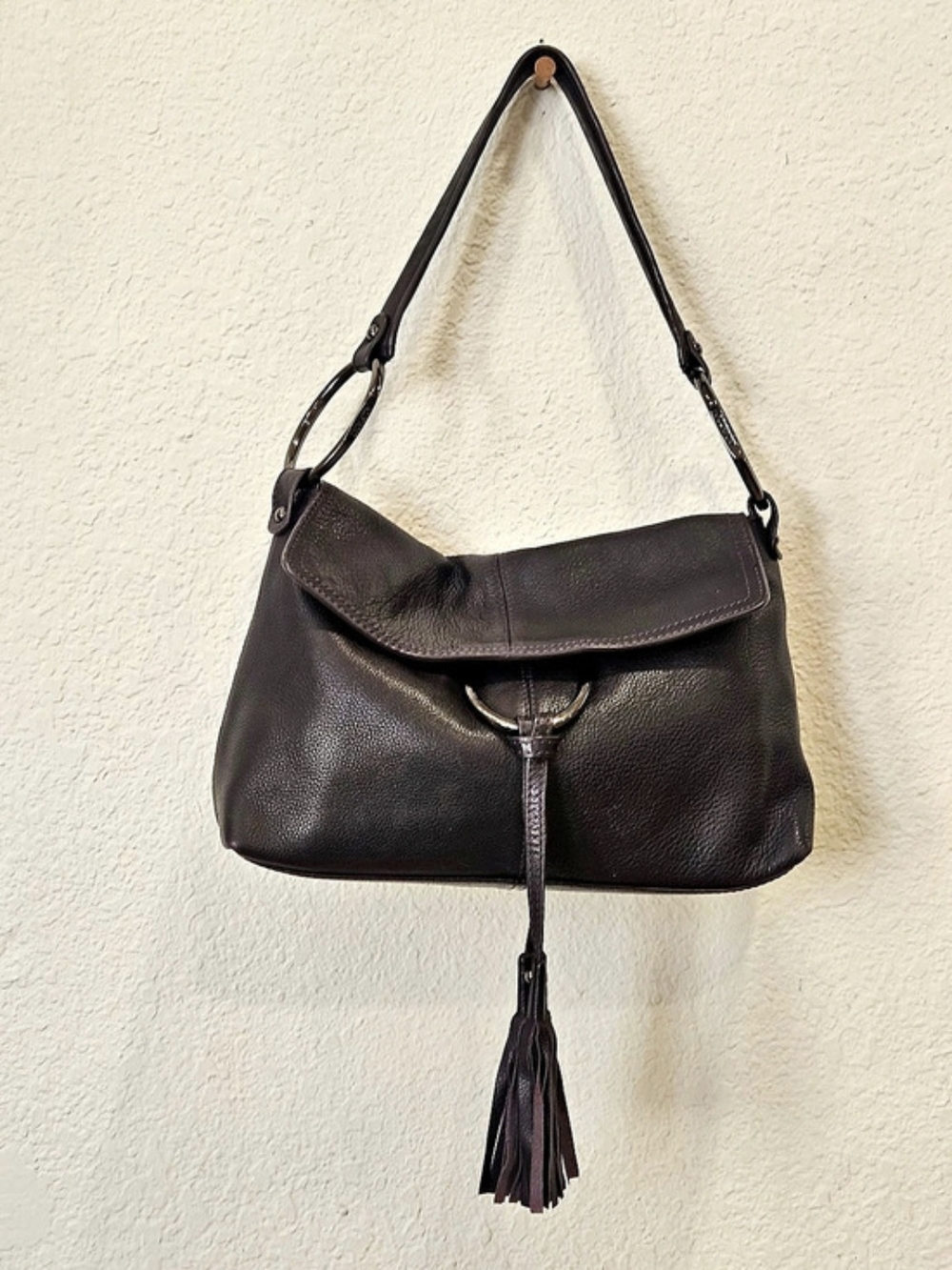 Alfani Vintage Purple Leather Hobo Shoulder Bag Envelope Tassel Accent